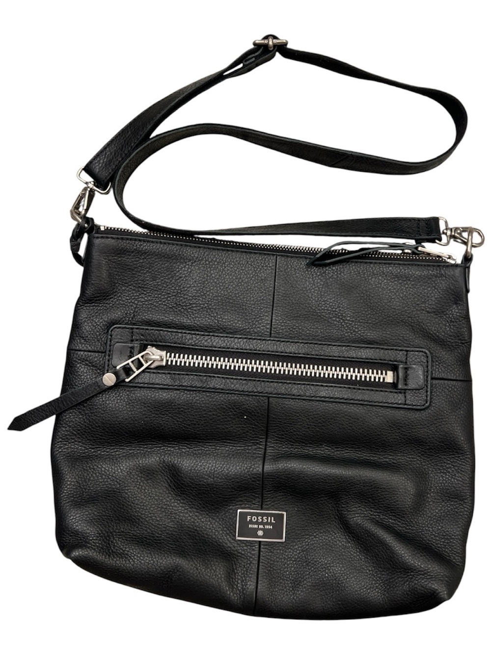VTG Fossil Issue No. 1954 Black Pebbled Leather Crossbody Shoulder Bag